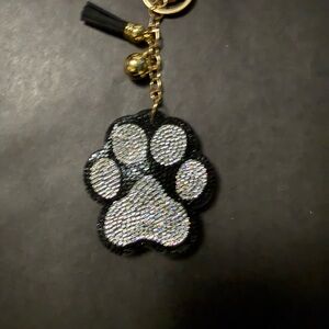 Sparkling Paw Print Keychain Card Holder - Black & Silver